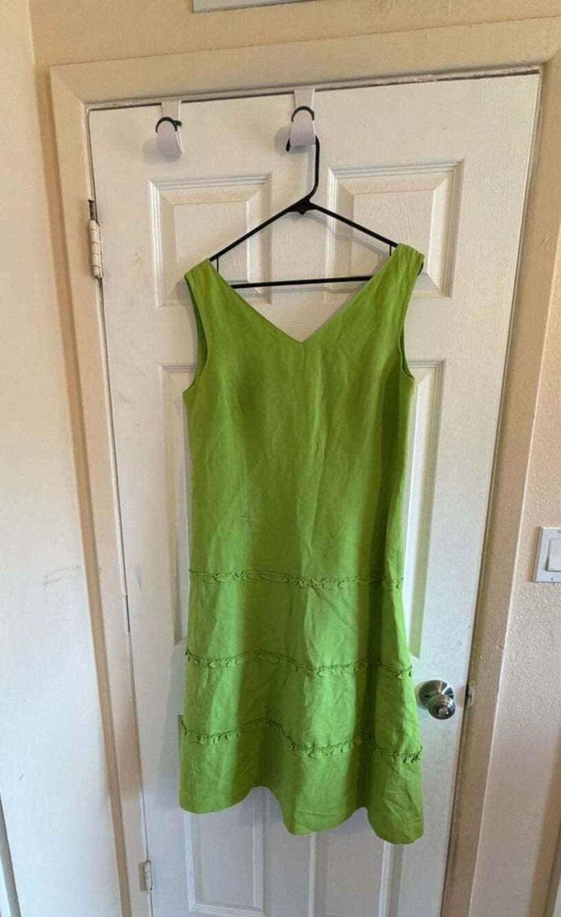 Talbots Haven Well Within Green Linen Rayon Tiered Ruffle Midi Dress Size 10